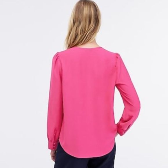 NWT J. Crew Women's Satin Crepe Black Blush Ruffle Long Sleeve Blouse Top S - Picture 3 of 3